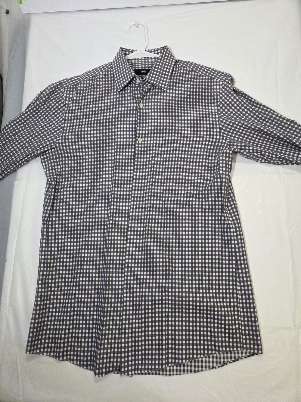 Hugo Boss Navy and White Gingham Button-Down Shirt - Picture 4 of 11